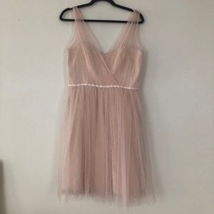 Monique Lhuillier soft pink bridesmaids dress
